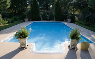 A pool sparkles after pump and heater repairs.