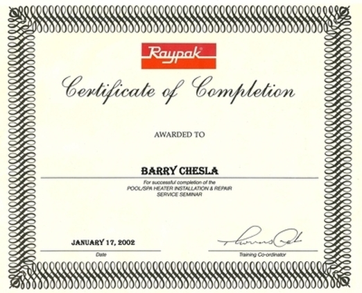 raypack pools training certificate of completion